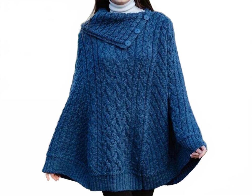 NEW SAOL KNITWEAR cowl neck button poncho in teal